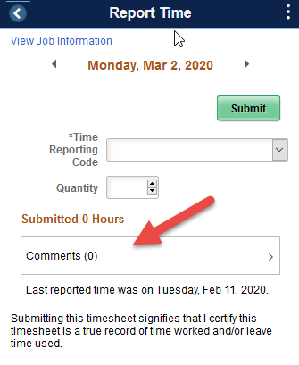 Report Time comments box