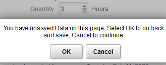 Unsaved data warning message